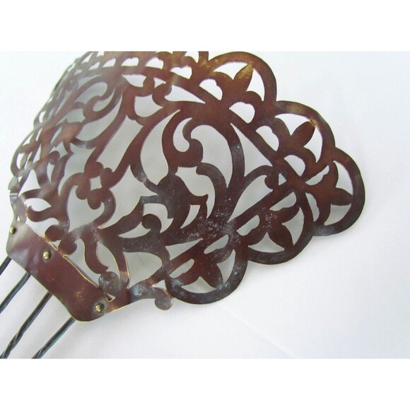 Antique Metal Hair Comb Mantilla Scroll Cutout Ornate 1800s HUGE